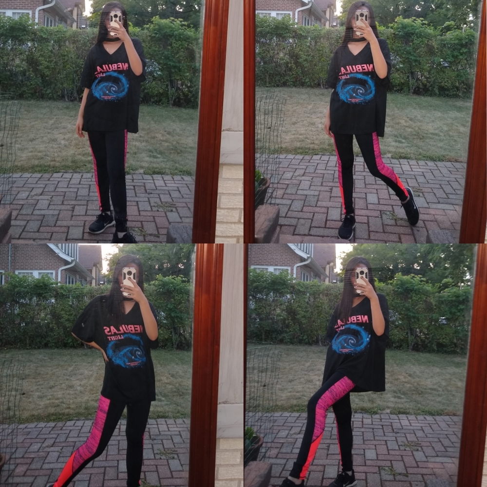 2pcs:galaxy choker graphic t-shirt & leggings
